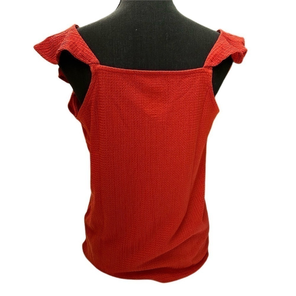 Nine West Women’s M Tiered Flutter Sleeveless Top Dogwood Leaf Red - Picture 4 of 14